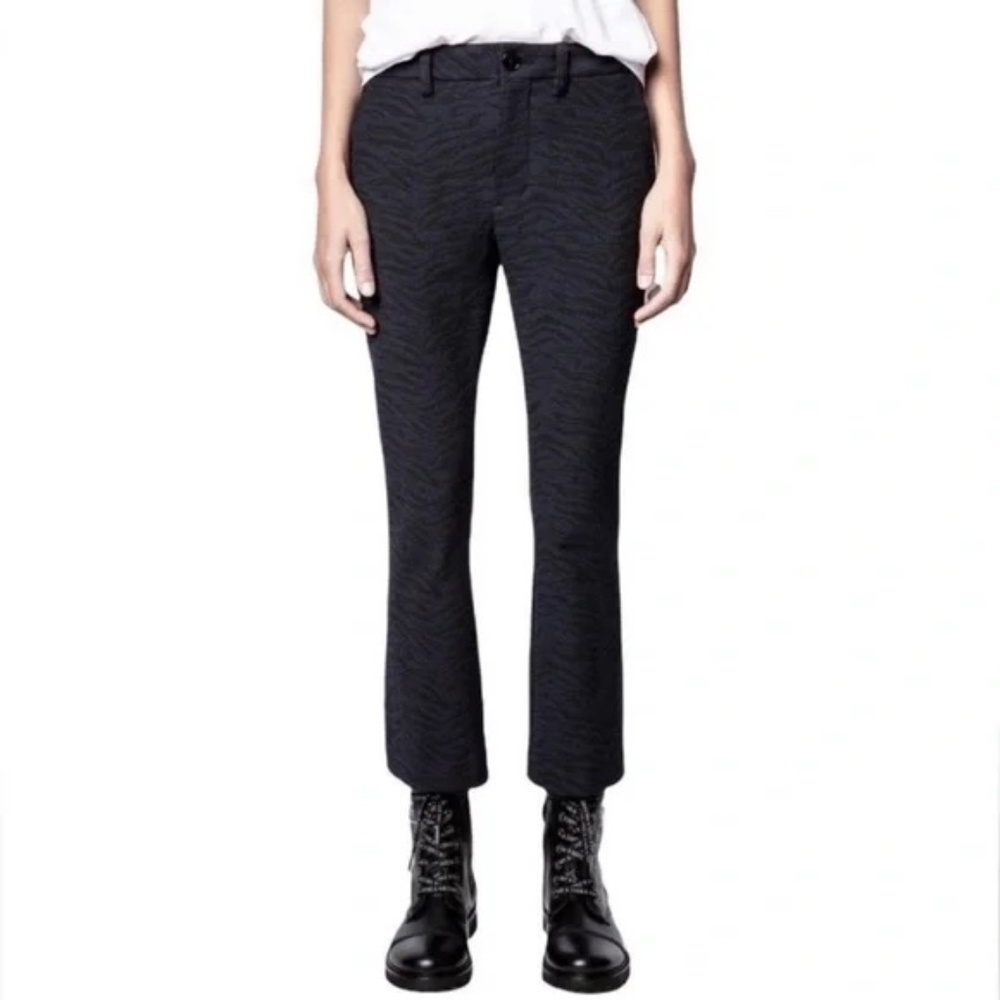 LIKE-NEW Zadig & Voltaire - Black-Navy Tiger Print Trousers, Kick-Flare
